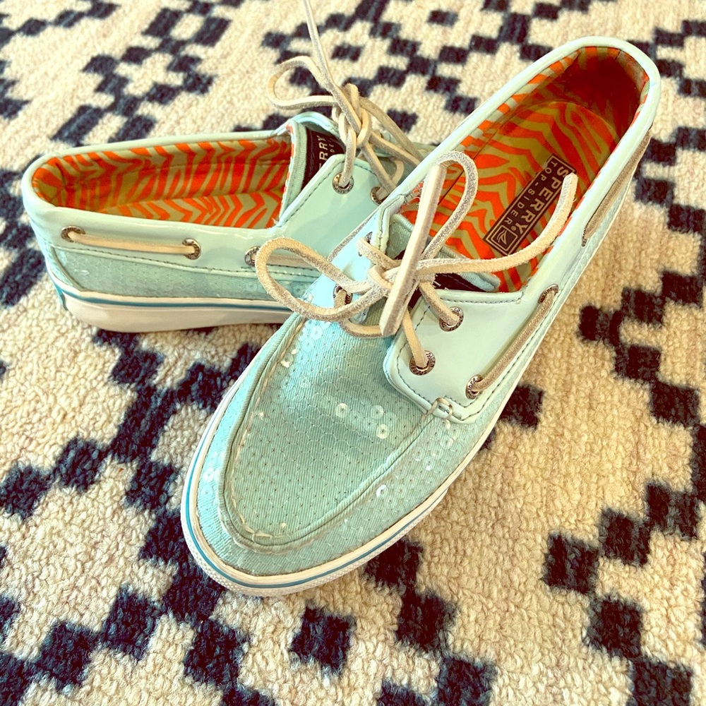 Sperry Bahama Sequined Top Siders: Robin Egg Blue